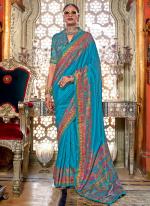 Silk Sky Blue Traditional Wear Printed Saree